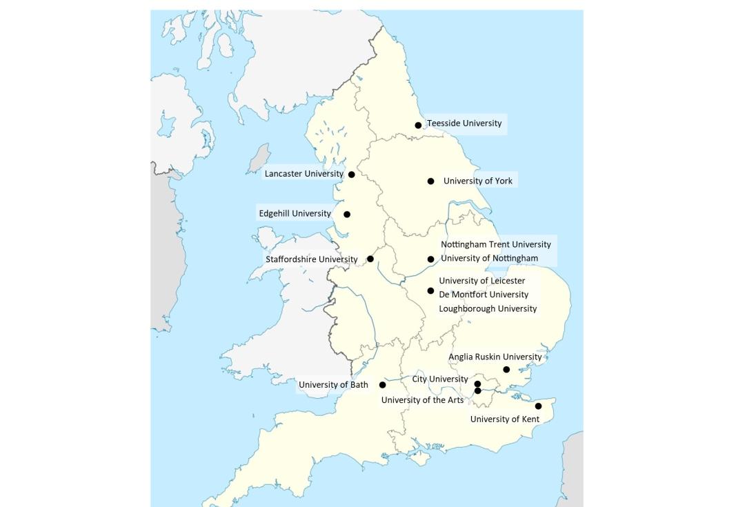 A map of England showing the location of partnerships involved in the action learning programme