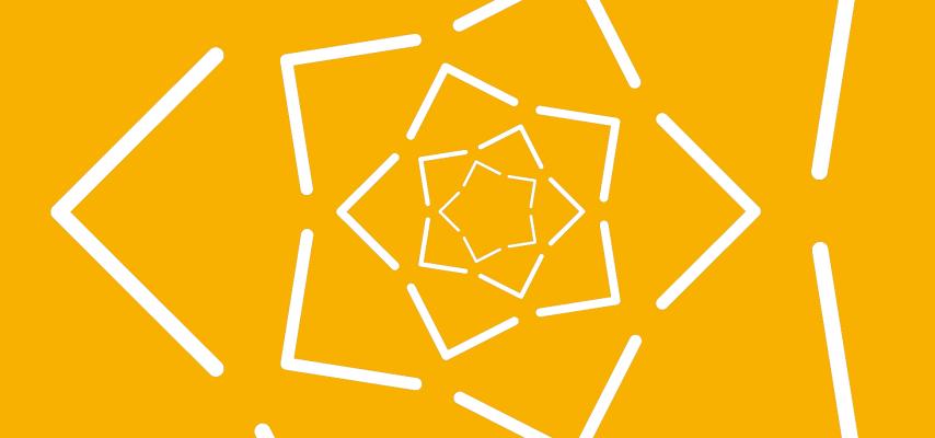 graphic of expanding stars in white on yellow background