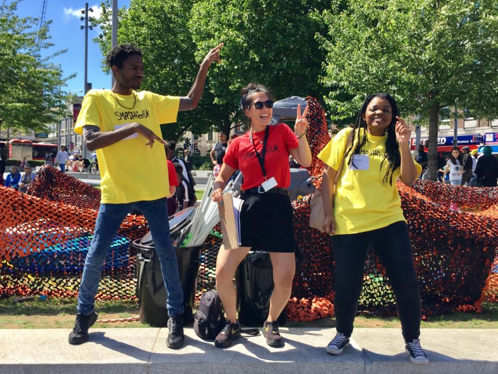 Three young adults dancing