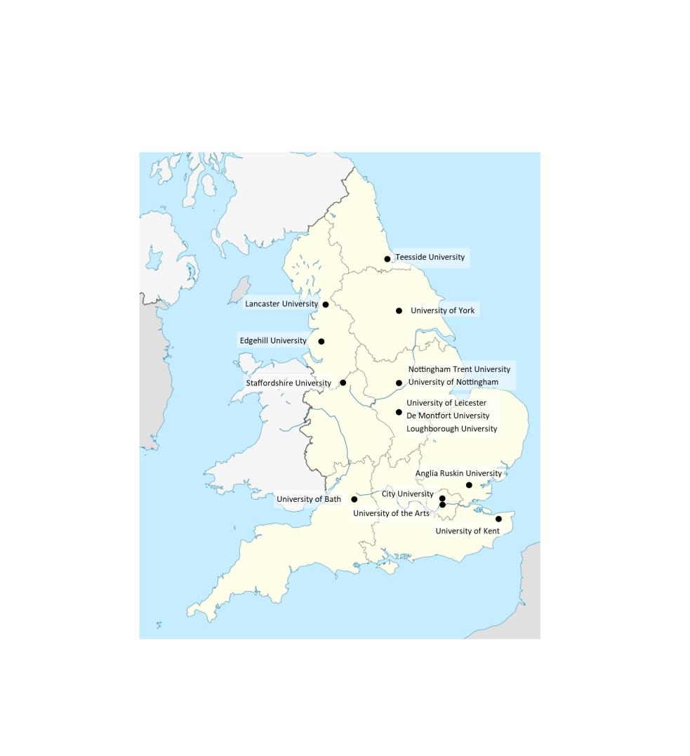 A map of England showing the location of partnerships involved in the action learning programme