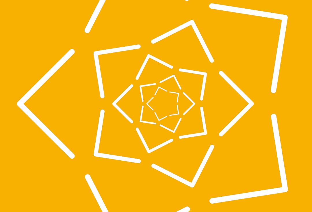 graphic of expanding stars in white on yellow background