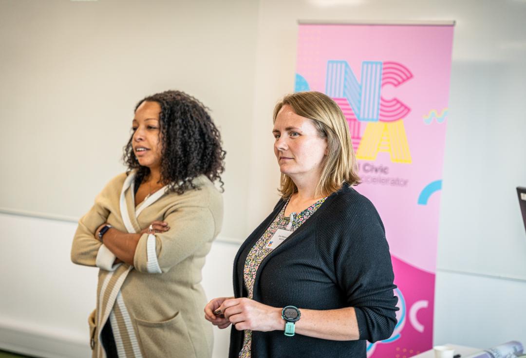 Gemma (left) and Zoe (right) presenting at an NCIA event 