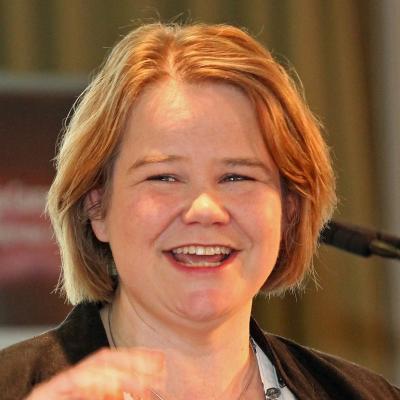 Close up of Sophie Duncan smiling while presenting