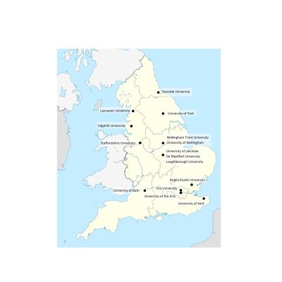 A map of England showing the location of partnerships involved in the action learning programme