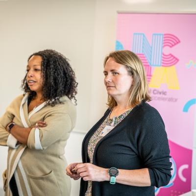 Gemma (left) and Zoe (right) presenting at an NCIA event 